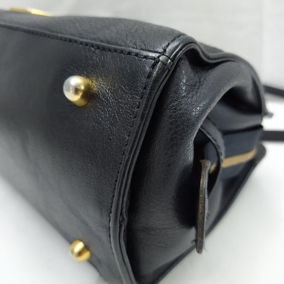 HCL Black Leather Zipper Closure Satchel Shoulder Bag - Vintage -Made in Germany - Picture 12 of 16